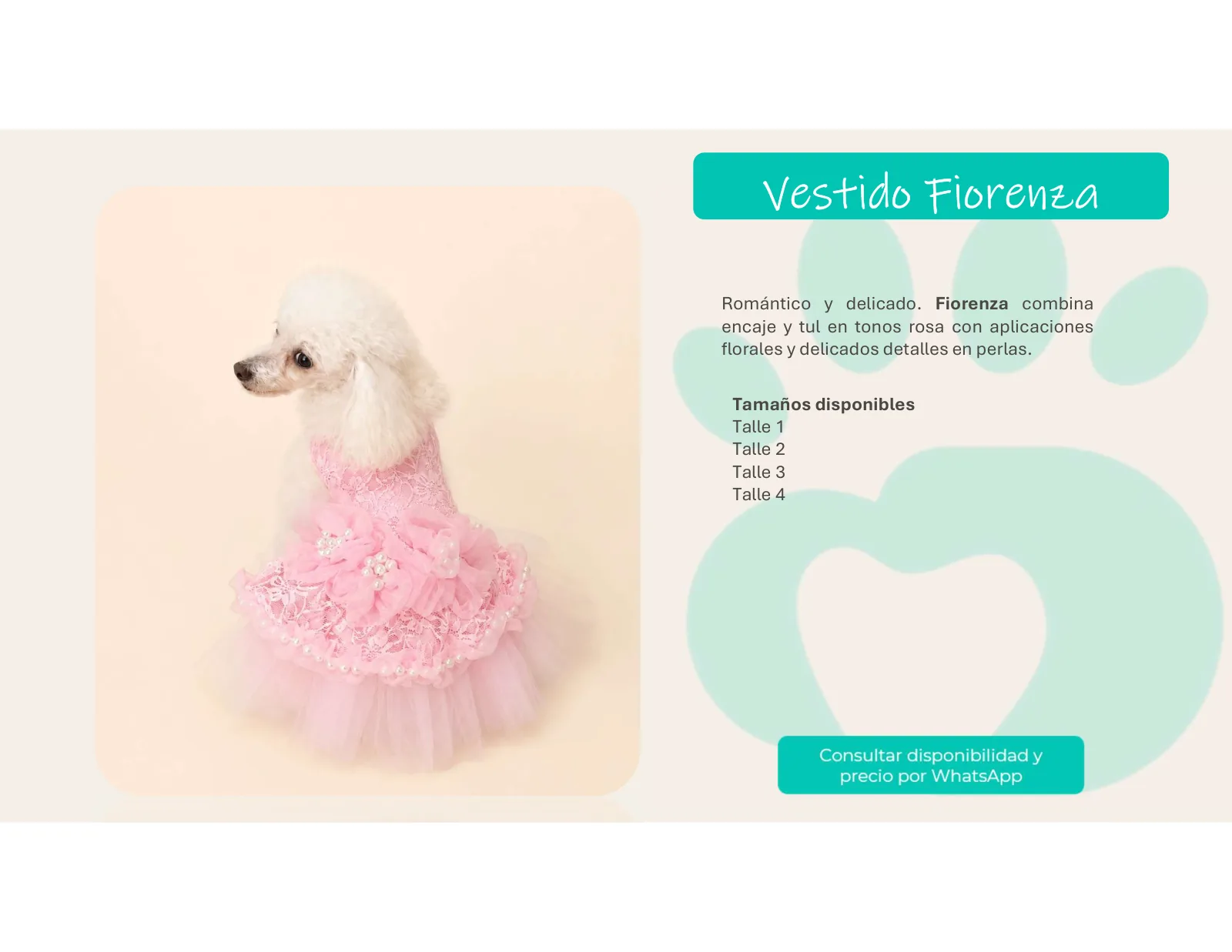 Página 27 de 33: Tamaños disponibles Talle 1 Talle 2 Talle 3 Talle 4 Romántico y delicado. Fiorenza combina encaje y tul en tonos rosa con aplicaciones florales y deli